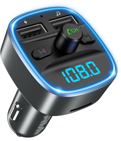 ORIA Bluetooth 5.3 FM-sändare för bil, trådlös radiosändare, bil, universell billaddare med dubbla USB-laddningar, handsfree-samtal, musikspelare stöder TF-kort och USB-skiva – militärgrön