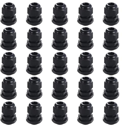 Faankiton 25PCS Presse-Étoupes Étanches, Glandes de Câbles en Nylon Connecteurs de Câble Réglables, Presse-étoupes PG9, Contre-écrou Presseétoupe pour la Maison/Éclairage d'extérieur Câble, Noir