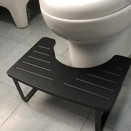 Obelunrp Toilettenhocker Erwachsener, Bambus -Toilettenhocker mit Metallbein, langlebiger Poop -Stuhl, ergonomischer Toilettenschritt für Töpfchen (16,9 x 10,3 x 6,7 Zoll, schwarz)