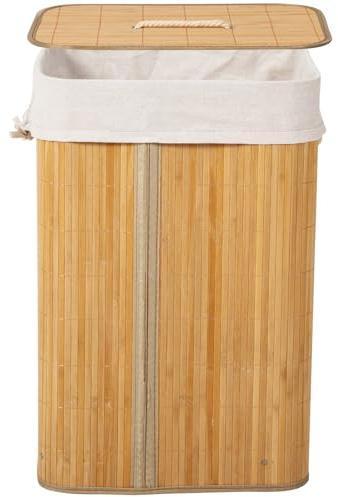 Cesto portabiancheria in bambù con coperchio, pieghevole, per la biancheria, intrecciato, in bambù naturale, rimovibile, 52 I/72 l, buona permeabilità all'aria (Naturale-Rettangolo, 60 * 40 * 30cm)