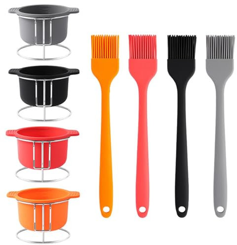 Ciotole per preparare la cottura – ciotole con pennello e rastrelliera | Ciotole in silicone | Vassoio per condimenti per condimenti | Ciotole per salse | Accessori per barbecue | Ciotola per spazzola