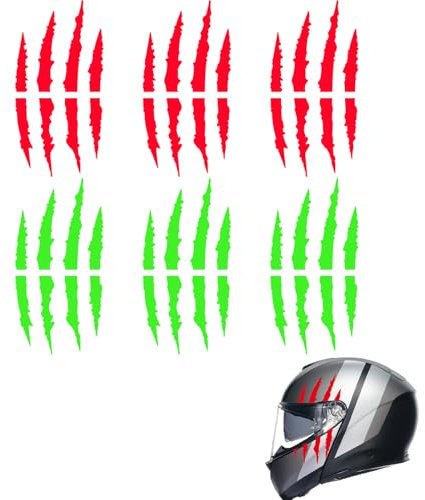 GUTERTOP Kratzer Helm Aufkleber 12er Set 7,5x7,5cm Monster Sticker Kralle Deko für Motorrad Helm Auto Motorradhelm Kratzspuren selbstklebend wasserfest K173 (Karminrot,Grün)