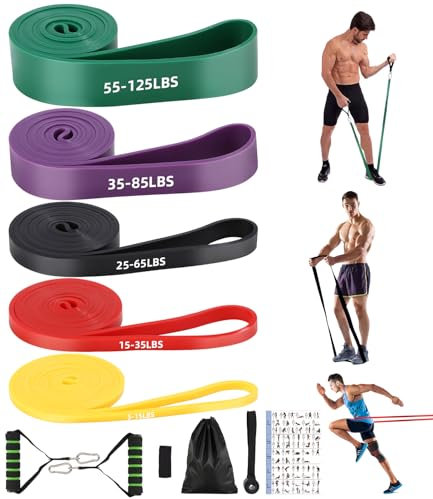 FAOKZE Lot de 5 Bandes de résistance avec ancrage de Porte, poignée, Sac de Transport, Bandes de résistance pour Fitness, étirement, Yoga, Musculation, Pilates