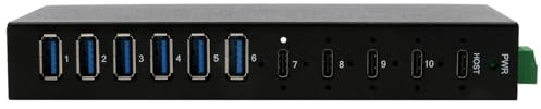 EX-12290HMS metallisk HUB 10 portar USB 3.2 Gen 2x1 med 4 x USB-C-portar och 6X USB-A 3.2 Gen 1-portar, för bord, vägg och DIN-skena montering