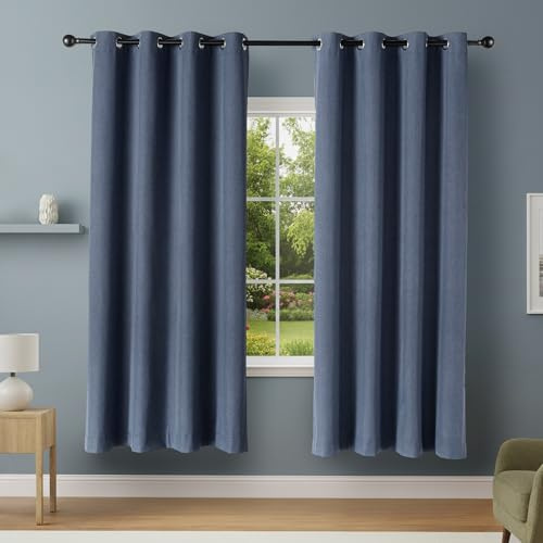 Amazon Basics Cortinas 100% Opacas con Ojales, Pack de 2 Unidades, 132 x 213 cm, Azul Marino