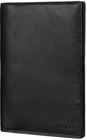 STILORD Larin Fahrzeugschein Hülle Leder Reisepasshülle - Ausweishülle Echtleder für KFZ Schein Impfausweis Zulassungsschein Mutterpass Schutzhülle Jagdschein Etui RFID Farbe:schwarz