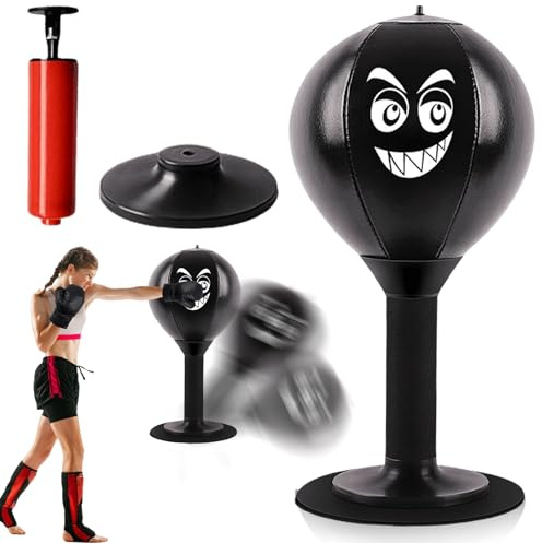 Punching ball - Mini sacco da boxe con ventose forti e pompa ad aria, per la casa e la scrivania per alleviare lo stress, da tavolo