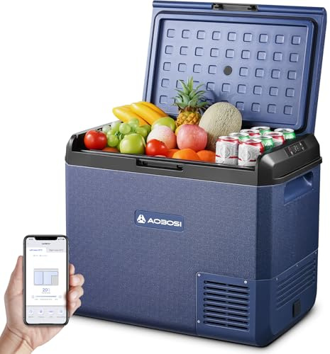 AAOBOSI 60L Glaciere a Compression, Glaciere Electrique -20℃ à 20℃ Frigo Compression 12v avec APP contrôle, Glaciere Electrique 12v 220v pour Voiture, Camion, Camping-Car, Bateau et Prise de Co