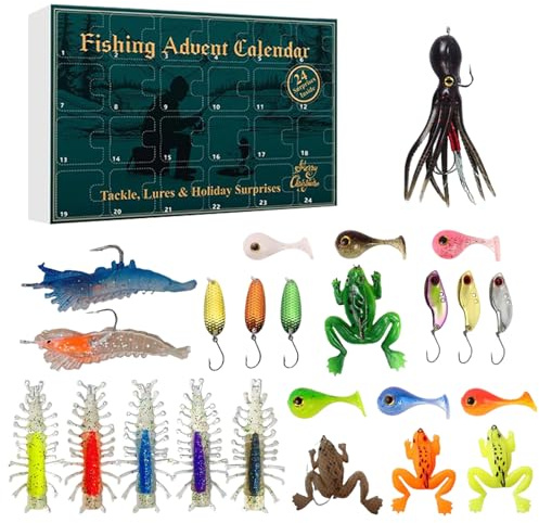 Adventskalender för fiske | 2025 julfiskeutrustning - set D fisk jul nedräkningskalender | För saltvatten flod öring bar födelsedag
