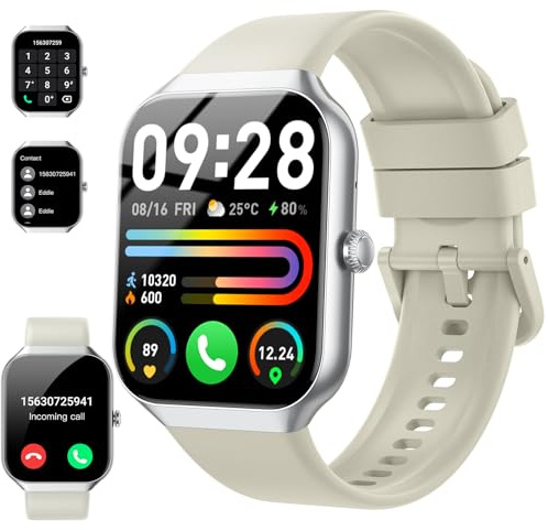 Smartwatch Uomo Donna, 1.96 Orologio Smartwatch con Effettua/Risposta Chiamate, 112+ Sportive Smart Watch con Contapassi, Sonno/Cardiofrequenzimetro, IP68 Fitness Tracker per iOS Android, Bianco