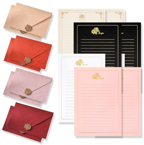 COYUN Carta da Lettere Con Busta, Confezione da 24 Fogli di Carta da Lettere con Buste, per Compleanni, Biglietti di Auguri, Cartas da Lettere e Bustes, Cartas da Cancelleria per Inviti