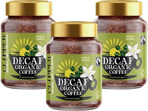 Clipper Organic Decaf Instant Coffee 100g | Fairtrade & CO₂‑Decaffeinated Arabica | Medium Roast Caffeine‑Free Coffee Granules | Vegan, Natural Instant Decaf Coffee| (Pack of 3) from SuperfoodUK