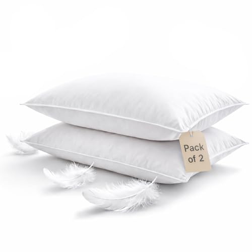 Lifestyle comfort ltd Lsc, coppia di cuscini in piuma d'oca bianca e piuma, comodi, di qualità alberghiera, con imbottitura in morbida piuma d'anatra, 100% poliestere, per dormire lateralmente e sulla