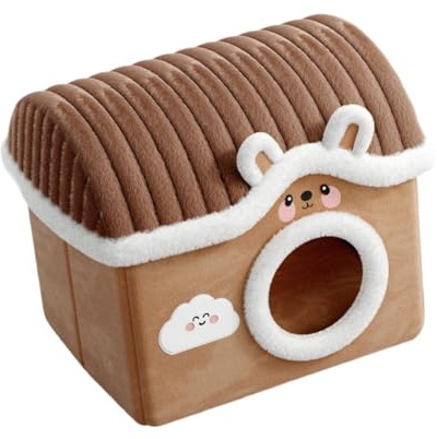 Jiuvaso Nid pour Chat Maison Caverne pour Chats Coussin Amovible Lavable Doux Confortable Convient Animaux Domestiques Intérieur Repos, Brun, M