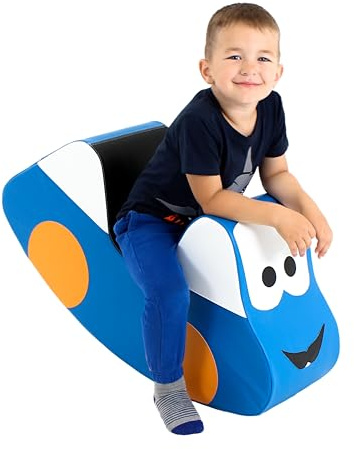 IGLU Soft Play Cheval à Bascule pour Enfants (Bleu) | Mousse Firm Step | Cuir Végan | Certifié CE | Mouvement de Bascule Apaisant | Facile à Nettoyer