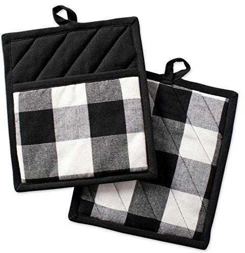 DII Buffalo Check Kitchen Collection, Classic Farmhouse Kitchen Set, Potholder, Black & White, 2 Piece