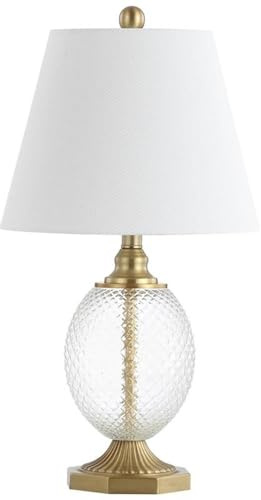 Safavieh Lighting Collection Kaiden Clear/ Brass Gold 24-inch Bedroom Living Room Home Office Desk Nightstand Table Lamp (LED Bulb Included)
