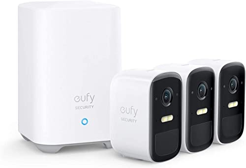 eufy Security, eufyCam 2C Wireless Home Security Camera System, 180-Day Battery Life, HD 1080p, IP67 , 3-Cam Kit, No Monthly Fee (Renewed), Gray+white, (T88323D2-F0)