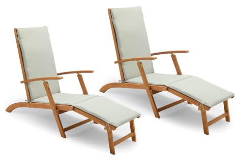 VonHaus Wooden Garden Sun Loungers Set of 2, Folding Relinable, Hudson