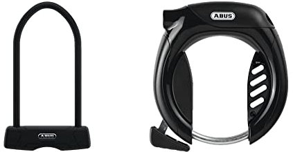 ABUS Bügelschloss Granit 460 + USH460-Halterung - 300 mm Bügelhöhe - ABUS-Sicherheitslevel 9 - Schwarz & Rahmenschloss Pro Tectic 4960 NR - Schlüssel abziehbar bei geöffnetem Schloss Schwarz