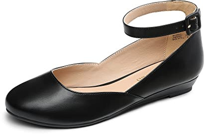 DREAM PAIRS Ballerinas Damen Schuhe Damen Elegant Flache Schuhe für Damen mit Verstellbarem Knöchelriemen Riemchenballerina,Size 36,Schwarz-Pu,REVONA-E
