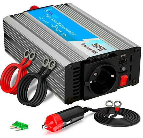 EXTRALINK Wechselrichter 12V auf 230V Reiner Sinus 300W 600W Spitze – Spannungswandler mit USB, Zigarettenanzünder Stecker, Lüfter & 4-Fach Schutz – für Auto, Camping, empfindliche Geräte, Solar
