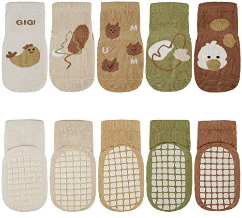 Vicloon Baby Socks for Boys Girls, 5 Pairs Non Slip Socks, Baby Anti Slip Cotton Socks, Medium Tube Socks -M, 3 Years