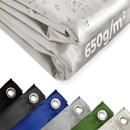 Jago® Bâche de Protection - 5x7m, Imperméable, Durable, Résistant aux Hautes Températures et aux UV, Multi-Usages, Polyester, PVC, Blanc - Couverture de Survie, Extérieur, Camping, Bois