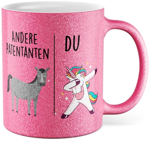 Tasse Patentante Geschenk Andere Patentanten - Du, Kaffeetasse Tante Geschenk für Frauen Taufe Kommunion, Geschenkidee Frau Geburtstag Weihnachten Nichte Neffe Familie Kaffee-Becher (Weiß/Glitzer)