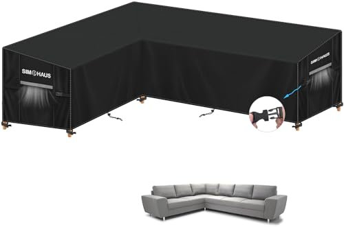 SIMPHAUS Lounge Abdeckung L-Form Gartenmöbel Abdeckung L-Form Garten Sektional Sofa Abdeckung Wasserdicht L Form Outdoor Rattansofa Abdeckung UV-Beständiges 420D Oxford Gewebe 220x260x99x80/60cm