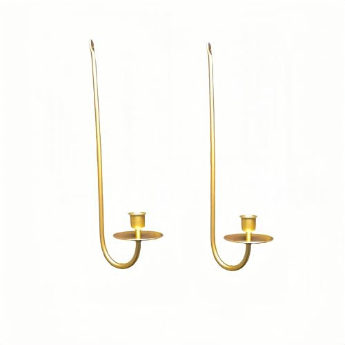 Heimvita Lot de 2 bougeoirs muraux en métal - Noir - Montage mural - Bougeoirs décoratifs vintage - Décoration murale antique (doré)