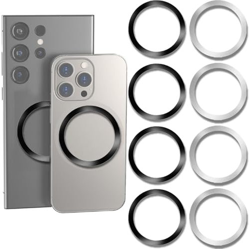 8 anillos de metal con pegatinas, anillo magnético para teléfono móvil, soporte para teléfono móvil de acero inoxidable, imán para cargador magnético, cargador inalámbrico en cargador de coche