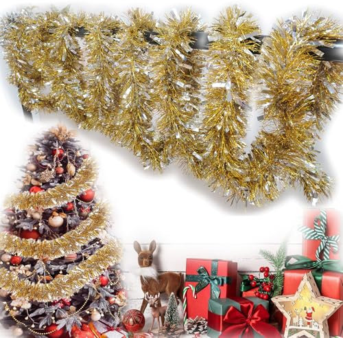 Guirlandes Tinsel Noël,Guirlande Tinsel Brillante,Convient pour La Décoration Intérieure Et Extérieure De La Fête De Noël Guirlande De Noel Sapin4 pcs x 2 m (Or)
