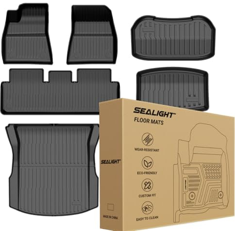 2024 2025 2026 Tesla Model 3 Floor Mats All Weather Full Set Made by SEALIGHT- Custom Fit for Model 3 Highland, Premium TPE Floor Liners, Waterproof, Anti-Slip & Easy to Clean Car Mats