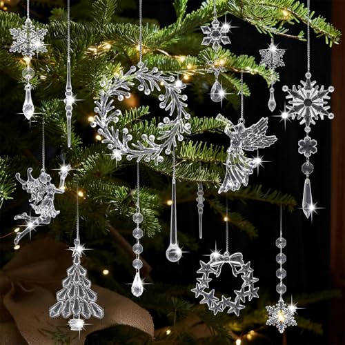 Spetsbst 59 Unidades de Adornos de Cristal para árbol de Navidad, Colgantes de acrílico, carámbanos, Copos de Nieve, Gotas de Hielo, Bolas de Navidad para Navidad, Fiestas, Bodas, Manualidades