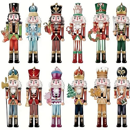 XINFTEU Christmas Nutcracker Ornament Mini Soldier Figures,Traditional Painted Wooden Nutcracker Doll,Christmas Tree Hanging Decorations,Wooden Figures-Fireplace Tabletop xmas Decorations Indoor (12)