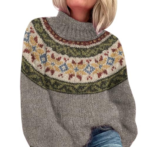 Maglione Donna Invernale Norvegese Casual Invernale Maglioni Islandese Elegante Girocollo Maniche Lunghe Maglione Lavorato a Maglia Colorato Leggero Pullover Curvy Caldo Maglia Top Sciolto Maglioncino