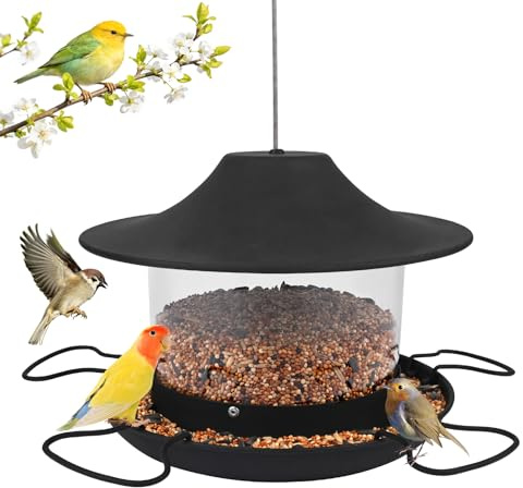 Gaethra Mangeoire Oiseaux Exterieur, 1800ml Mangeoires pour Oiseaux Sauvages, Distributeur Graines Oiseaux Exterieur, Imperméable, Suspendue Convient, pour Maison, Cour, Jardin (Gris)