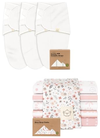 KeaBabies 3-Pack Swaddles for Newborns and 6-Pack Burp Cloths Baby Boy, Girl - Soft and Breathable Baby Sleeping Swaddle Wrap for Infant, Large Cotton Burping Cloths, Spit Up Rags