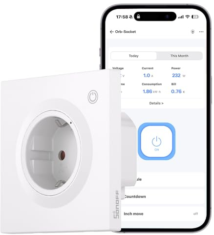 SONOFF Fusion, Orb Socket(Schuko), WS01TPF-E, Enchufe de Pared Inteligente, Compatible con Matter, Wi-Fi 2.4GHz, Estándar UE, 16A, 4000W, Monitoreo de Energía, Protección contra Sobrecargas