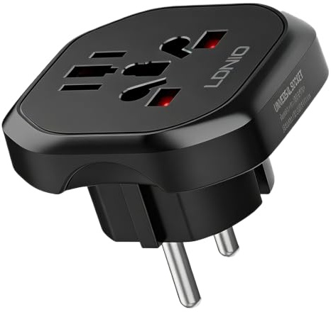 Universell reseadapter för EU-uttag (typ F) – konverterar US/UK/AU/CN-kontakt till europeiska uttag – 2 300 W hög effekt – svart, 1 st