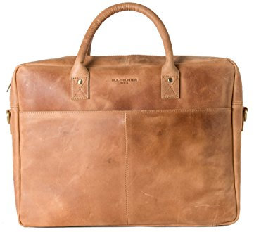HOLZRICHTER Berlin - Große Aktentasche aus Leder (No 1-1), 30 x 39 x 10 cm Laptoptasche für Herren, Hochwertiges 15 Briefcase für die Arbeit, Businesstasche in Camel