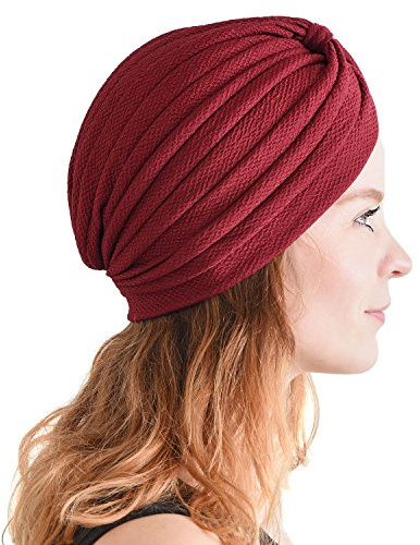 CHARM Turbantes para Mujer - Turbante Hombre Pañuelo Cabeza Sombrero Gorro Bandana Tela Arabe Verano Disfraz Borgoña