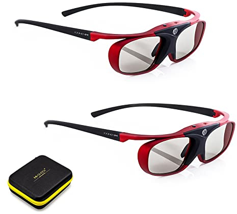 2X Hi-Shock Scarlet Heaven & Case | Gafas 3D activas para 3D TV de Sony, Samsung, Panasonic, compatibles con TY-ER3D5ME / TY-ER3D6ME / FPT-AG03G [120 Hz | Bluetooth | Recargable]