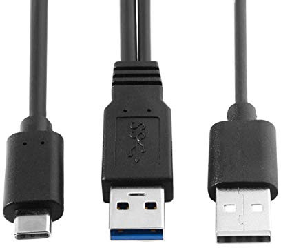 Cablecc - Câble USB Type-C vers USB 3.0 mâle et USB 2.0 - Câble Y de données et d'alimentation double pour ordinateur portable et disque dur