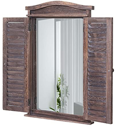 Mendler Wandspiegel Badspiegel Badezimmer Spiegelfenster mit Fensterläden, 71x46x5cm - Shabby braun