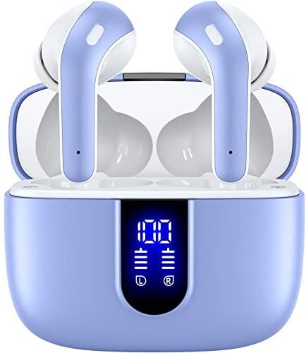 TAGRY Bluetooth Headphones True Wireless Earbuds 60H Playback LED Power Display Earphones with Wireless Charging Case IPX5 Waterproof in-Ear Ear buds with Mic for TV Smart Phone Laptop Computer Sports