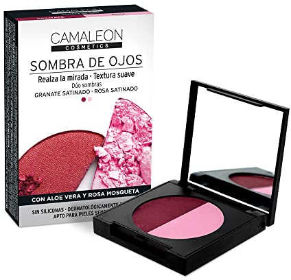 Camaleon Cosmetics - Paleta Sombra de Ojos - Color Rosa y Granate - Sin Siliconas - Con Aceite de Rosa Mosqueta - 1 Unidad - 3gr