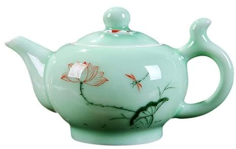 HOTUMN Teapots for Loose Tea Ceramic Teapot with Cover (Lotus & Fish Pattern) Handcrafted Chinese Teapot Festival Gift for Family Friends (6.8 Ounces)