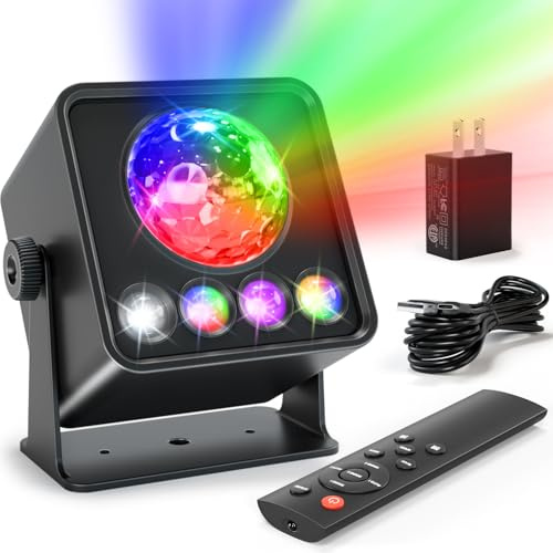 OIEZISRO Disco Ball Party Lights Disco Light Sunset Lamp Projector with RGB+UV+White+YGB Sound Activated LED DJ Strobe Stage Light for Home Parties Living Room/Christmas/Halloween/Birthday/Wall/Décor